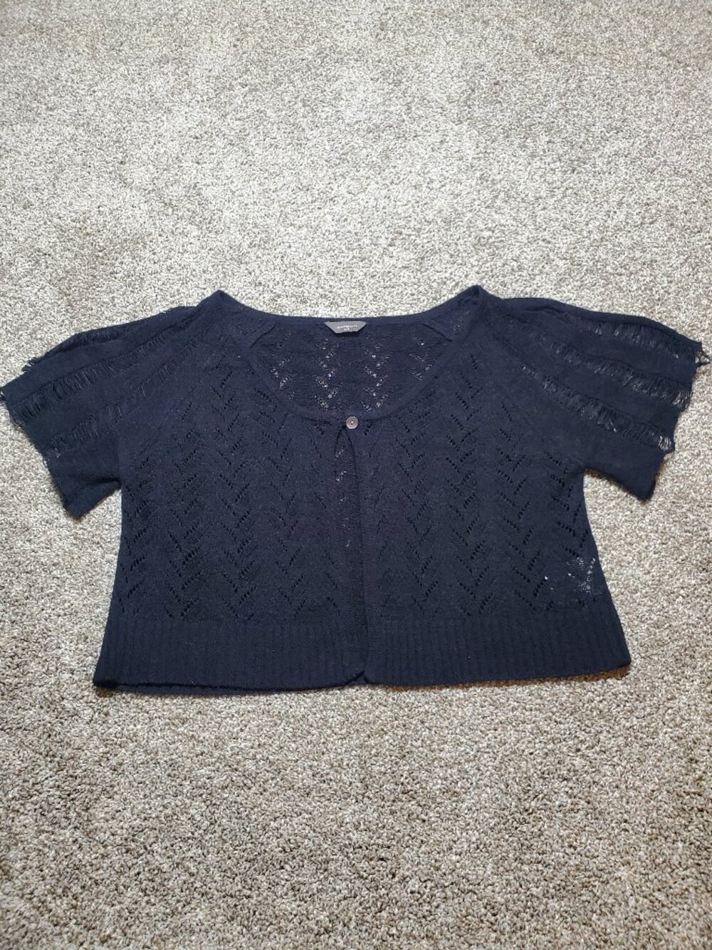 Denver Hayes Woman's Short Cardigan Black Size Medium Acrylic Nylon Blend